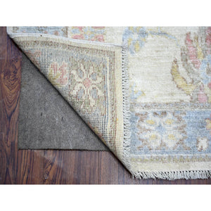 2'8"x19'1" Ivory, 100% Wool Hand Knotted, Afghan Angora Oushak With Floral Motif Natural Dyes, Oversized Xl Runner Oriental Rug FWR441888