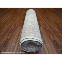 Load image into Gallery viewer, 2&#39;8&quot;x19&#39;1&quot; Ivory, 100% Wool Hand Knotted, Afghan Angora Oushak With Floral Motif Natural Dyes, Oversized Xl Runner Oriental Rug FWR441888