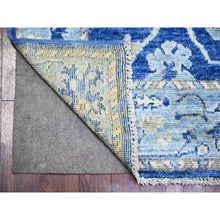 Load image into Gallery viewer, 2&#39;9&quot;x12&#39; Medium Sapphire Blue, Soft Wool Hand Knotted, Afghan Angora Oushak With All Over Design Natural Dyes, Runner Oriental Rug FWR441900
