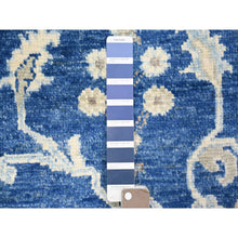 Load image into Gallery viewer, 2&#39;9&quot;x12&#39; Medium Sapphire Blue, Soft Wool Hand Knotted, Afghan Angora Oushak With All Over Design Natural Dyes, Runner Oriental Rug FWR441900