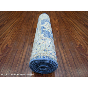 2'9"x12' Medium Sapphire Blue, Soft Wool Hand Knotted, Afghan Angora Oushak With All Over Design Natural Dyes, Runner Oriental Rug FWR441900
