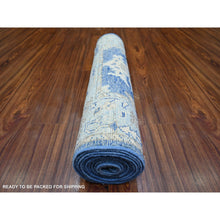 Load image into Gallery viewer, 2&#39;9&quot;x12&#39; Medium Sapphire Blue, Soft Wool Hand Knotted, Afghan Angora Oushak With All Over Design Natural Dyes, Runner Oriental Rug FWR441900