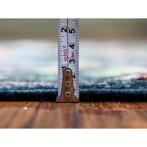 2'9"x9'9" True Black, 100% Wool Hand Knotted, Afghan Angora Oushak with Pop of Colors Natural Dyes, Runner Oriental Rug FWR441936