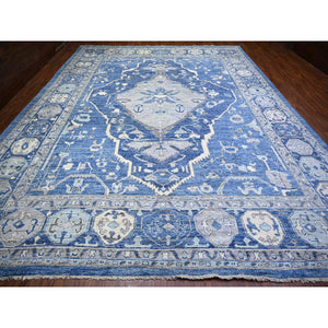 11'9"x15'1" Steel Blue, Anatolian Village Inspired with Large Medallions Natural Dyes, Soft Wool Hand Knotted, Oversized Oriental Rug FWR441996
