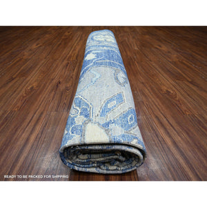 11'9"x15'1" Steel Blue, Anatolian Village Inspired with Large Medallions Natural Dyes, Soft Wool Hand Knotted, Oversized Oriental Rug FWR441996
