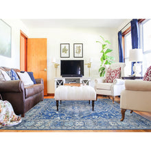 Load image into Gallery viewer, 8&#39;x10&#39;1&quot; Steel Blue, Anatolian Village Inspired With Large Medallions Vegetable Dyes, Pure Wool Hand Knotted, Oriental Rug FWR442014