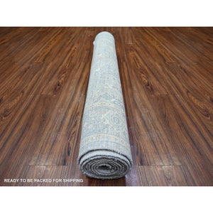 4'x10' Gray, Finer Peshawar With All Over Vines Natural Dyes, Soft Wool Hand Knotted, Wide Runner Oriental Rug FWR442092