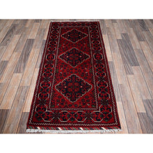 Load image into Gallery viewer, 2&#39;3&quot;x5&#39; Crimson Red, Afghan Khamyab With Geometric Medallions Design, Hand Knotted, Soft Wool, Vegetable Dyes, Short &amp; Narrow Runner, Oriental Rug FWR4416