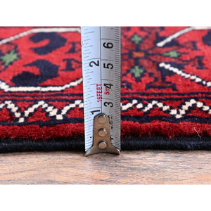 2'3"x5' Crimson Red, Afghan Khamyab With Geometric Medallions Design, Hand Knotted, Soft Wool, Vegetable Dyes, Short & Narrow Runner, Oriental Rug FWR4416