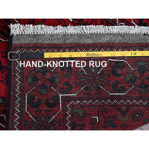 2'3"x5' Crimson Red, Afghan Khamyab With Geometric Medallions Design, Hand Knotted, Soft Wool, Vegetable Dyes, Short & Narrow Runner, Oriental Rug FWR4416