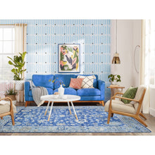 Load image into Gallery viewer, 5&#39;8&quot;x9&#39; Steel Blue, Hand Knotted Afghan Angora Oushak With All Over Design, Natural Dyes Soft Wool, Oriental Rug FWR442236