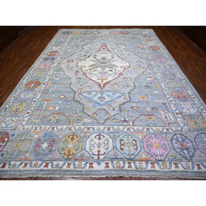 10'1"x13'9" Cloud Gray, Anatolian Village Inspired With Large Medallion Natural Dyes, Extra Soft Wool Hand Knotted, Oriental Rug FWR442242