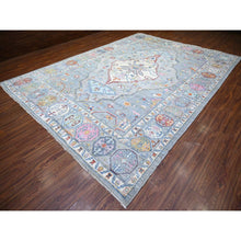 Load image into Gallery viewer, 10&#39;1&quot;x13&#39;9&quot; Cloud Gray, Anatolian Village Inspired With Large Medallion Natural Dyes, Extra Soft Wool Hand Knotted, Oriental Rug FWR442242