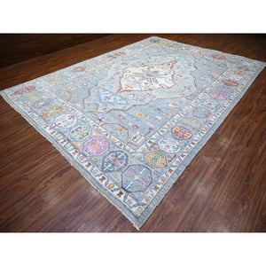 10'1"x13'9" Cloud Gray, Anatolian Village Inspired With Large Medallion Natural Dyes, Extra Soft Wool Hand Knotted, Oriental Rug FWR442242