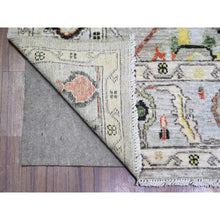 Load image into Gallery viewer, 6&#39;x9&#39;1&quot; Silver Gray, Afghan Angora Oushak with Colorful Pattern Natural Dyes, Soft Wool Hand Knotted, Oriental Rug FWR442284