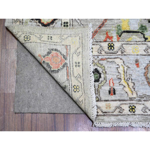 6'x9'1" Silver Gray, Afghan Angora Oushak with Colorful Pattern Natural Dyes, Soft Wool Hand Knotted, Oriental Rug FWR442284