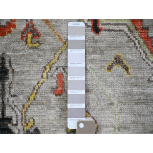 6'x9'1" Silver Gray, Afghan Angora Oushak with Colorful Pattern Natural Dyes, Soft Wool Hand Knotted, Oriental Rug FWR442284