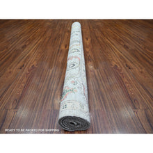 Load image into Gallery viewer, 6&#39;x9&#39;1&quot; Silver Gray, Afghan Angora Oushak with Colorful Pattern Natural Dyes, Soft Wool Hand Knotted, Oriental Rug FWR442284