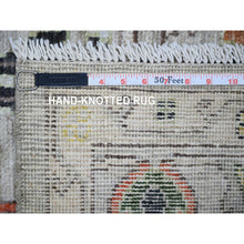 Load image into Gallery viewer, 6&#39;x9&#39;1&quot; Silver Gray, Afghan Angora Oushak With Colorful Pattern Natural Dyes, Soft Wool Hand Knotted, Oriental Rug FWR442284