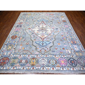 8'3"x9'9" Cloud Gray, Anatolian Village Inspired With Large Medallion Natural Dyes, Soft Wool Hand Knotted, Oriental Rug FWR442404