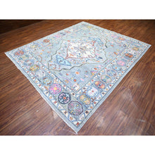 Load image into Gallery viewer, 8&#39;3&quot;x9&#39;9&quot; Cloud Gray, Anatolian Village Inspired With Large Medallion Natural Dyes, Soft Wool Hand Knotted, Oriental Rug FWR442404