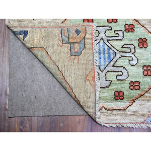 2'10"x9'7" Tan Color, Anatolian Village Inspired With Large Design Elements And Bird Figurines Vegetable Dyes, Extra Soft  Wool Hand Knotted Oriental Runner Rug FWR442410