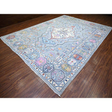 Load image into Gallery viewer, 10&#39;3&quot;x13&#39;7&quot; Cloud Gray, Anatolian Village Inspired With Large Medallion Vegetable Dyes, Pure Wool Hand Knotted, Oriental Rug FWR442422