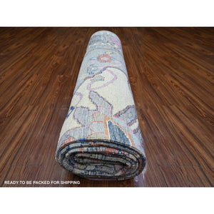 10'3"x13'7" Cloud Gray, Anatolian Village Inspired With Large Medallion Vegetable Dyes, Pure Wool Hand Knotted, Oriental Rug FWR442422