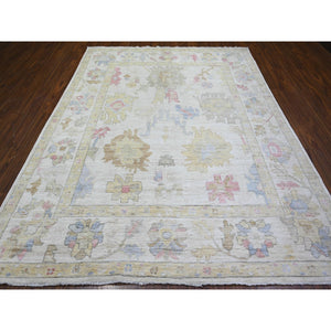 8'x9'9" Ivory, Afghan Angora Oushak With Colorful Motifs Natural Dyes, 100% Wool Hand Knotted, Oriental Rug FWR442584