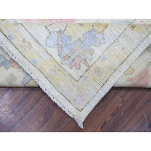 8'x9'9" Ivory, Afghan Angora Oushak With Colorful Motifs Natural Dyes, 100% Wool Hand Knotted, Oriental Rug FWR442584