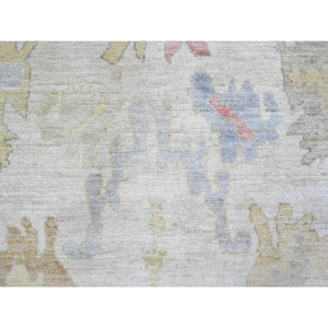 8'x9'9" Ivory, Afghan Angora Oushak With Colorful Motifs Natural Dyes, 100% Wool Hand Knotted, Oriental Rug FWR442584