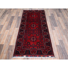 Load image into Gallery viewer, 2&#39;3&quot;x5&#39; Angels Red, Afghan Khamyab With Geometric Pattern, Hand Knotted, Soft And Velvety Wool, Vegetable Dyes, Short &amp; Narrow Runner, Oriental Rug FWR4422