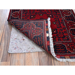 2'3"x5' Angels Red, Afghan Khamyab With Geometric Pattern, Hand Knotted, Soft And Velvety Wool, Vegetable Dyes, Short & Narrow Runner, Oriental Rug FWR4422