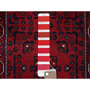 2'3"x5' Angels Red, Afghan Khamyab With Geometric Pattern, Hand Knotted, Soft And Velvety Wool, Vegetable Dyes, Short & Narrow Runner, Oriental Rug FWR4422