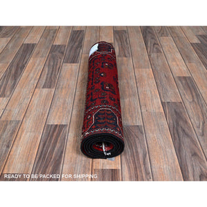 2'3"x5' Angels Red, Afghan Khamyab With Geometric Pattern, Hand Knotted, Soft And Velvety Wool, Vegetable Dyes, Short & Narrow Runner, Oriental Rug FWR4422