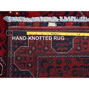2'3"x5' Angels Red, Afghan Khamyab With Geometric Pattern, Hand Knotted, Soft And Velvety Wool, Vegetable Dyes, Short & Narrow Runner, Oriental Rug FWR4422