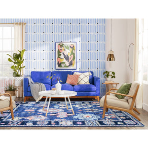 6'2"x8'10" Sapphire Blue, Afghan Angora Oushak With Colorful Motifs Natural Dyes, Soft Wool Hand Knotted, Oriental Rug FWR442812