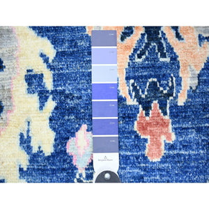 6'2"x8'10" Sapphire Blue, Afghan Angora Oushak With Colorful Motifs Natural Dyes, Soft Wool Hand Knotted, Oriental Rug FWR442812