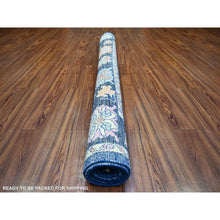 Load image into Gallery viewer, 6&#39;2&quot;x8&#39;10&quot; Sapphire Blue, Afghan Angora Oushak With Colorful Motifs Natural Dyes, Soft Wool Hand Knotted, Oriental Rug FWR442812