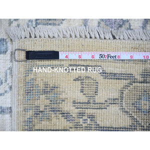 4'x6' Ivory, Hand Knotted Modern Grass Design, Gabbeh Densely Woven Wool and Silk, Oriental Rug FWR475476