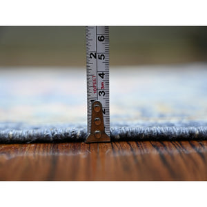 2'9"x15'8" Admiral Blue, Afghan Angora Oushak with Colorful Motifs Natural Dyes, 100% Wool Hand Knotted, XL Runner Oriental Rug FWR443112