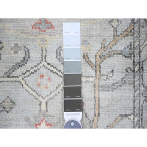 3'x9'5" Alice Blue, Afghan Angora Oushak with Colorful Patterns, Natural Dyes, Pure Wool, Hand Knotted, Runner Oriental Rug FWR443214