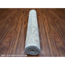 Load image into Gallery viewer, 3&#39;x9&#39;5&quot; Alice Blue, Afghan Angora Oushak with Colorful Patterns, Natural Dyes, Pure Wool, Hand Knotted, Runner Oriental Rug FWR443214