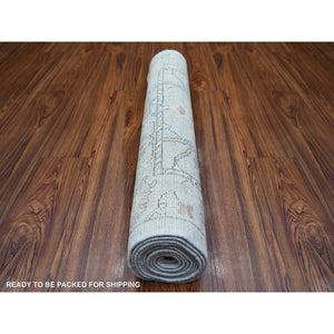 3'x9'5" Alice Blue, Afghan Angora Oushak with Colorful Patterns, Natural Dyes, Pure Wool, Hand Knotted, Runner Oriental Rug FWR443214