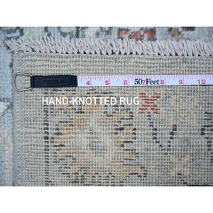 3'x9'5" Alice Blue, Afghan Angora Oushak  With Colorful Patterns, Natural Dyes, Pure Wool, Hand Knotted, Runner Oriental Rug FWR443214