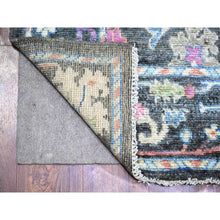 Load image into Gallery viewer, 2&#39;10&quot;x12&#39;6&quot; Gunmetal Black, Afghan Angora Oushak With All Over Vines and Floral Pattern, Natural Dyes, Soft Wool, Hand Knotted, Runner Oriental Rug FWR443244