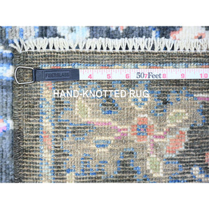 2'10"x12'6" Gunmetal Black, Afghan Angora Oushak With All Over Vines and Floral Pattern, Natural Dyes, Soft Wool, Hand Knotted, Runner Oriental Rug FWR443244