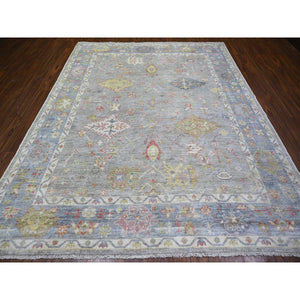 8'1"x9'10" Cloud Gray, Afghan Angora Oushak With Colorful Deisgn, Natural Dyes, Extra Soft Wool, Hand Knotted, Oriental Rug FWR443322