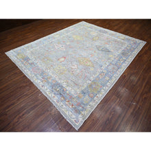 Load image into Gallery viewer, 8&#39;1&quot;x9&#39;10&quot; Cloud Gray, Afghan Angora Oushak With Colorful Deisgn, Natural Dyes, Extra Soft Wool, Hand Knotted, Oriental Rug FWR443322