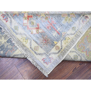 8'1"x9'10" Cloud Gray, Afghan Angora Oushak With Colorful Deisgn, Natural Dyes, Extra Soft Wool, Hand Knotted, Oriental Rug FWR443322